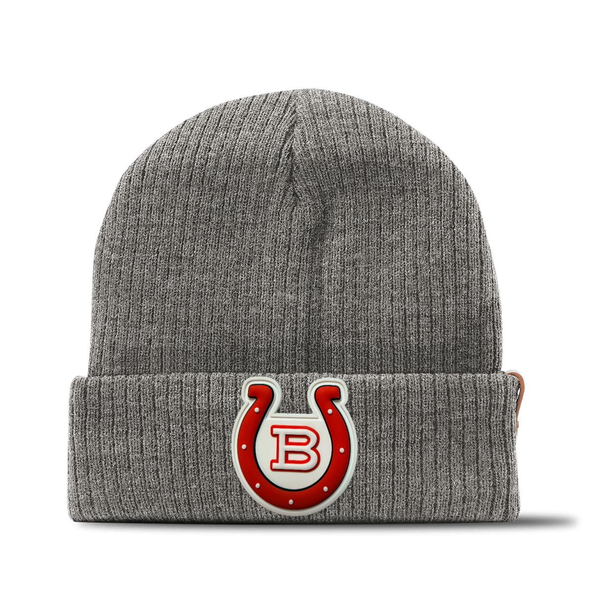 Horseshoe Beanie — White Patch, Gray, front