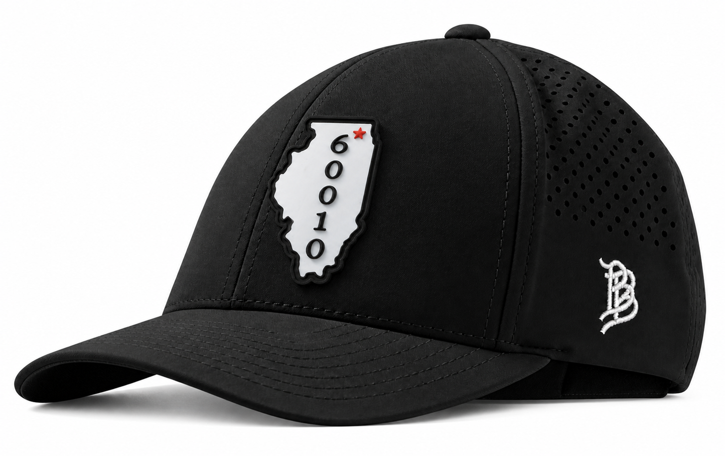 Black Curved Performance Hat with Illinois 60010 PVC patch