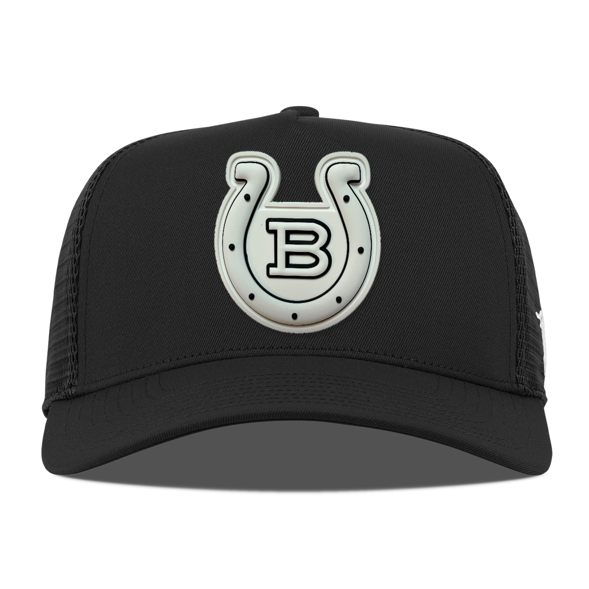 Horseshoe 5 Panel Trucker — Monochrome Patch, Black, front