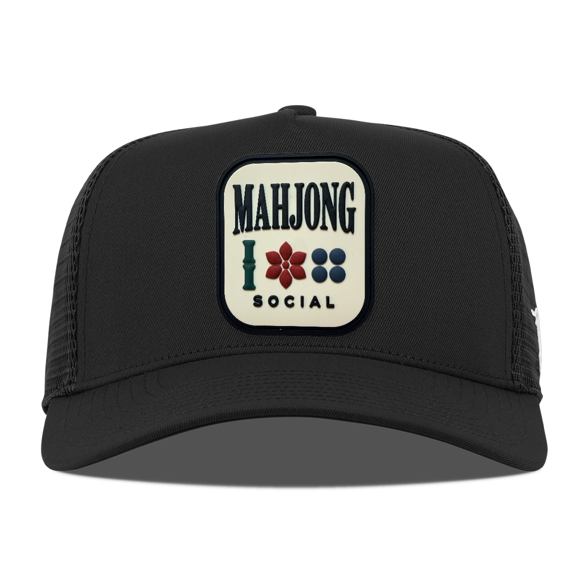 Mahjong Social 5 Panel Trucker, Black, front