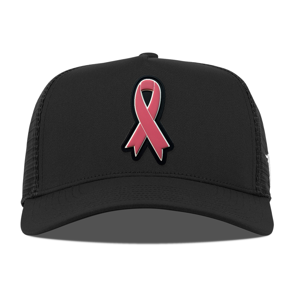 Pink Ribbon 5 Panel Trucker, Black, front