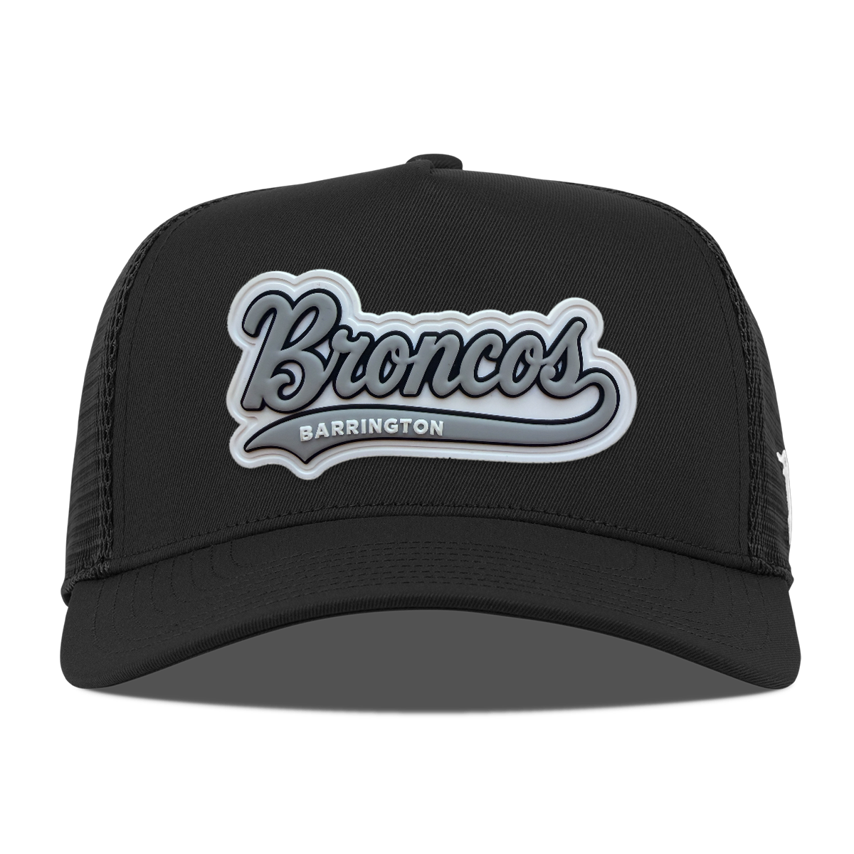 Script Broncos 5 Panel Trucker — Gray Patch, Black, front