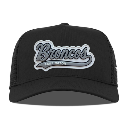 Script Broncos 5 Panel Trucker — Gray Patch, Black, front