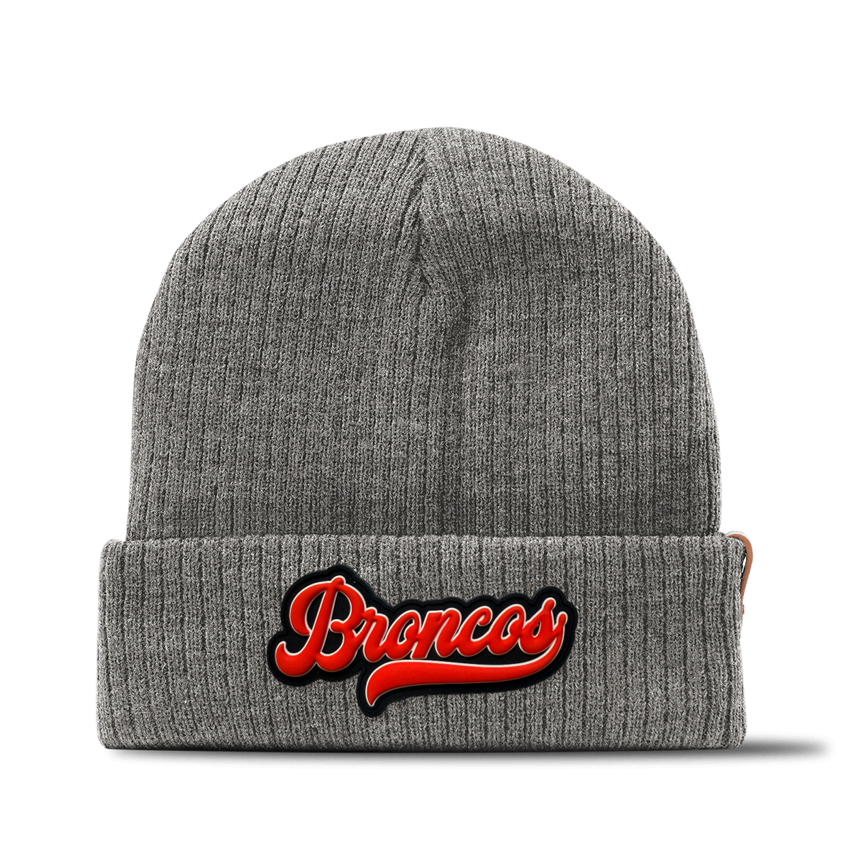 Script Broncos Beanie — Black Patch, Gray, front