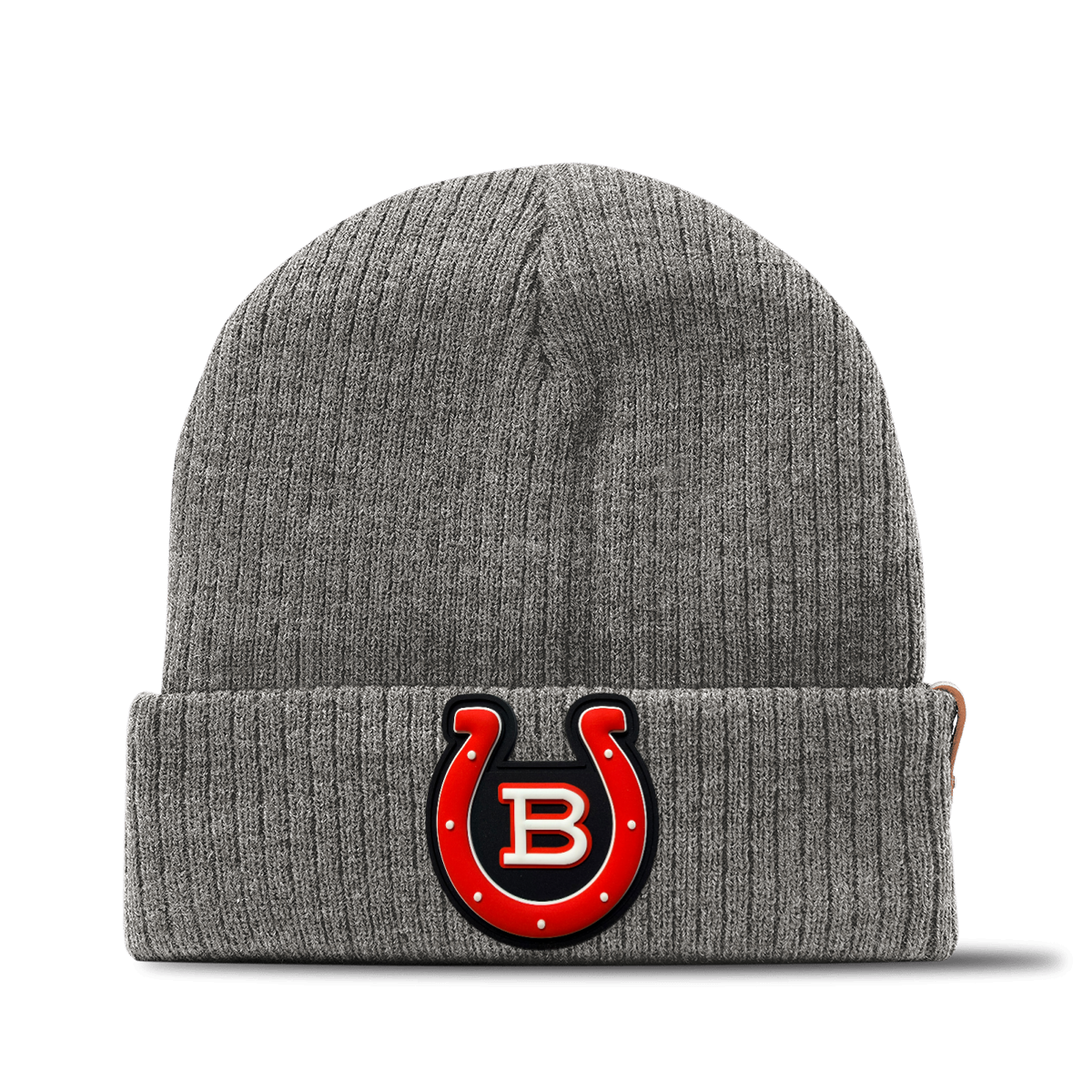 Horseshoe Beanie — Black Patch, Gray, front