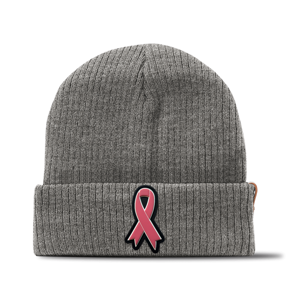 Pink Ribbon Beanie, Gray, front