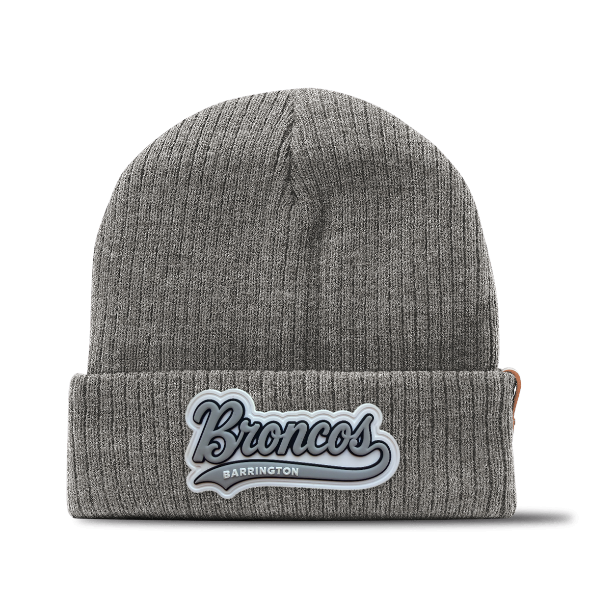 Script Broncos Beanie — Gray Patch, Gray, front