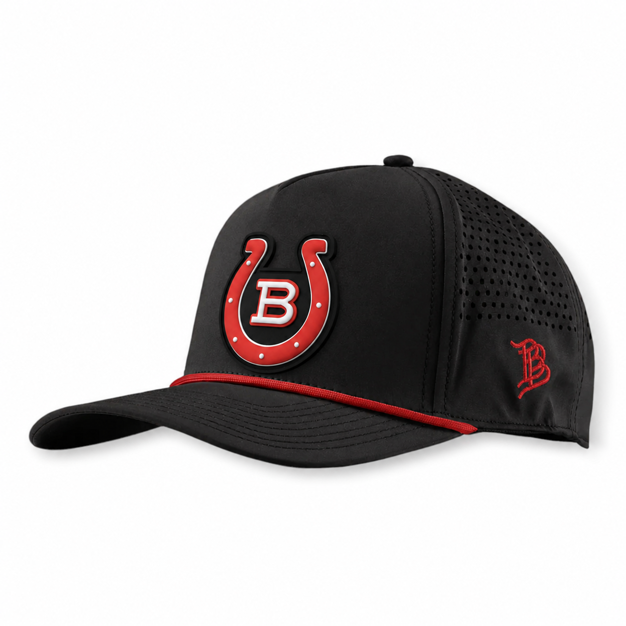 HORSESHOE ON BLACK | CURVED 5 PANEL ROPE - BLACK + RED ROPE