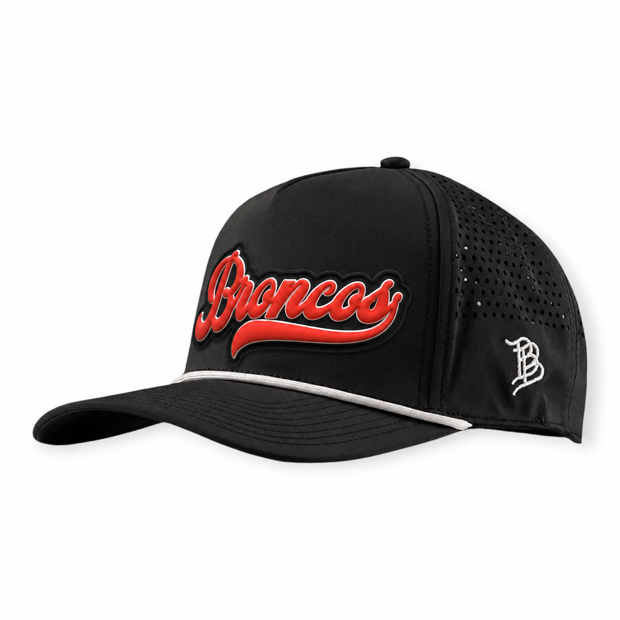 BRONCOS ON BLACK | CURVED 5 PANEL ROPE - BLACK + WHITE ROPE