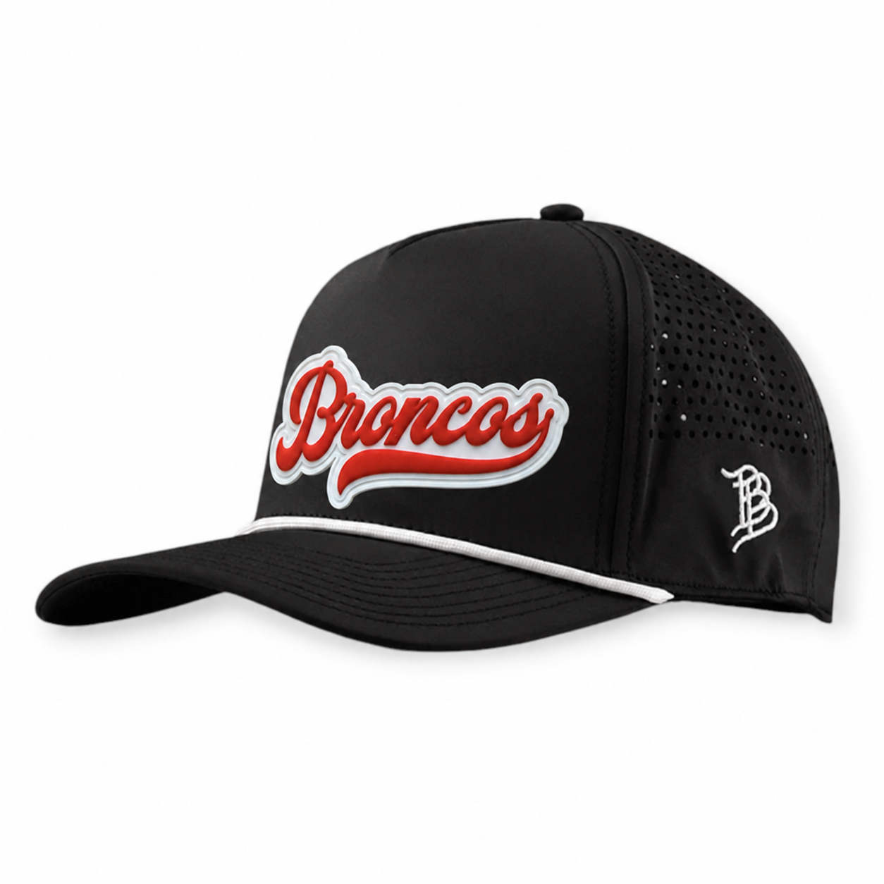 BRONCOS ON WHITE | CURVED 5 PANEL ROPE - BLACK + WHITE ROPE
