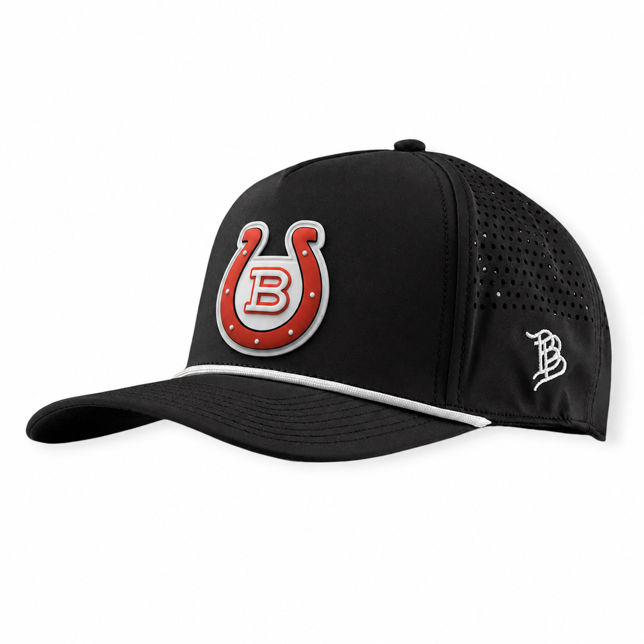 HORSESHOE ON WHITE | CURVED 5 PANEL ROPE - BLACK + WHITE ROPE