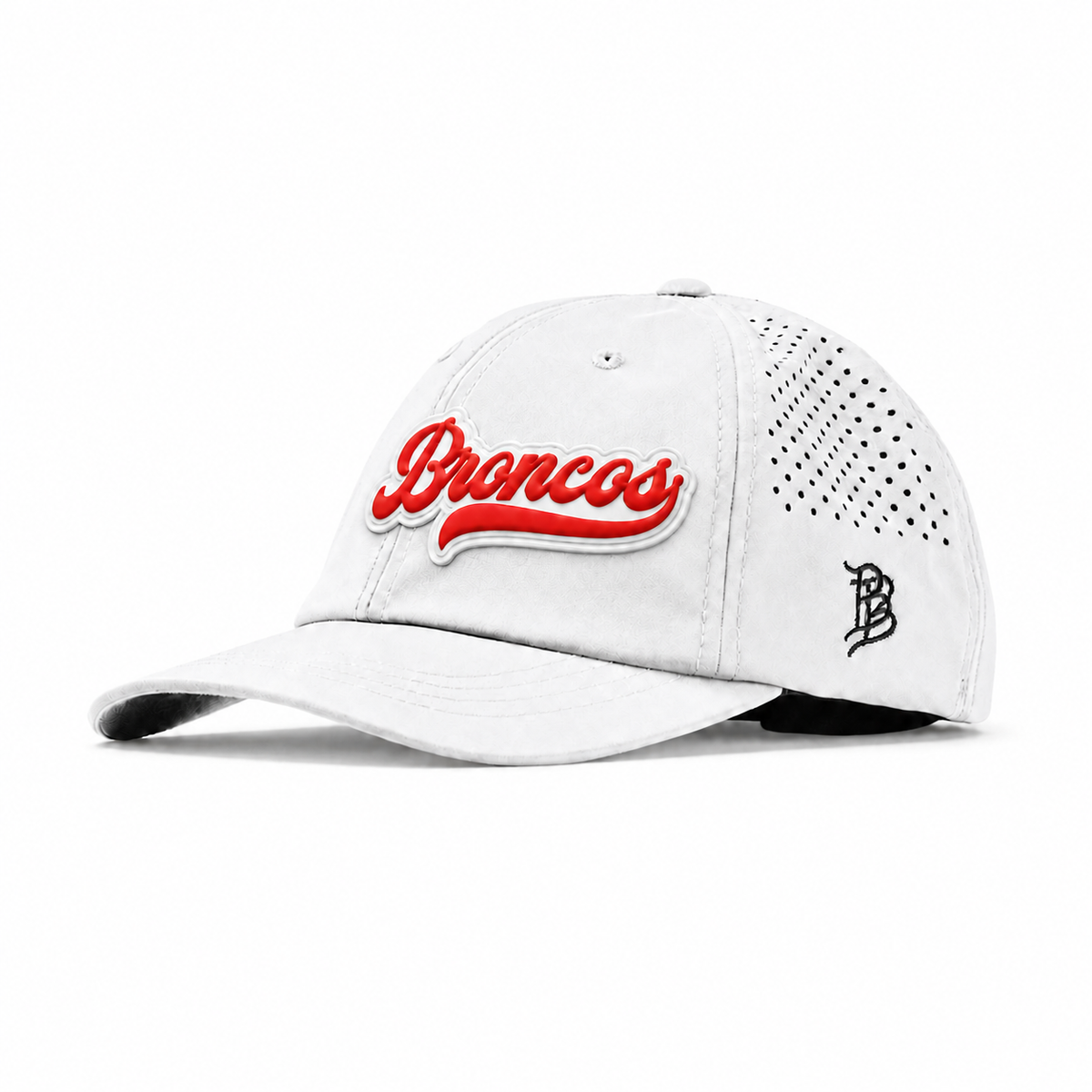 White Performance Dad Hat with BRONCOS ON WHITE PVC patch