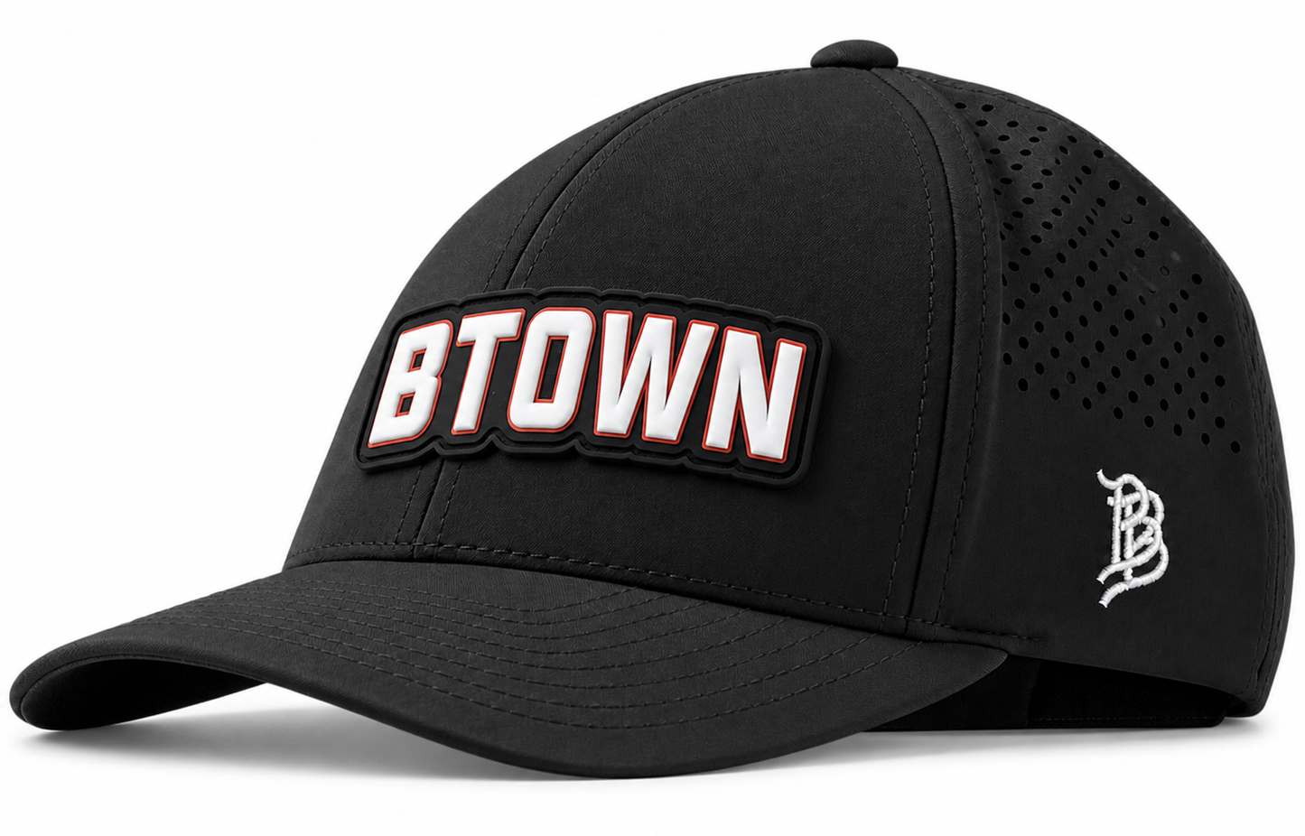 Black Curved Performance Hat with BTOWN on Black PVC patch