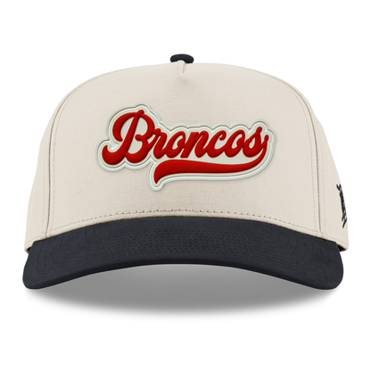Script Broncos Canvas Hat — White Patch, Beige/Vintage Black, front