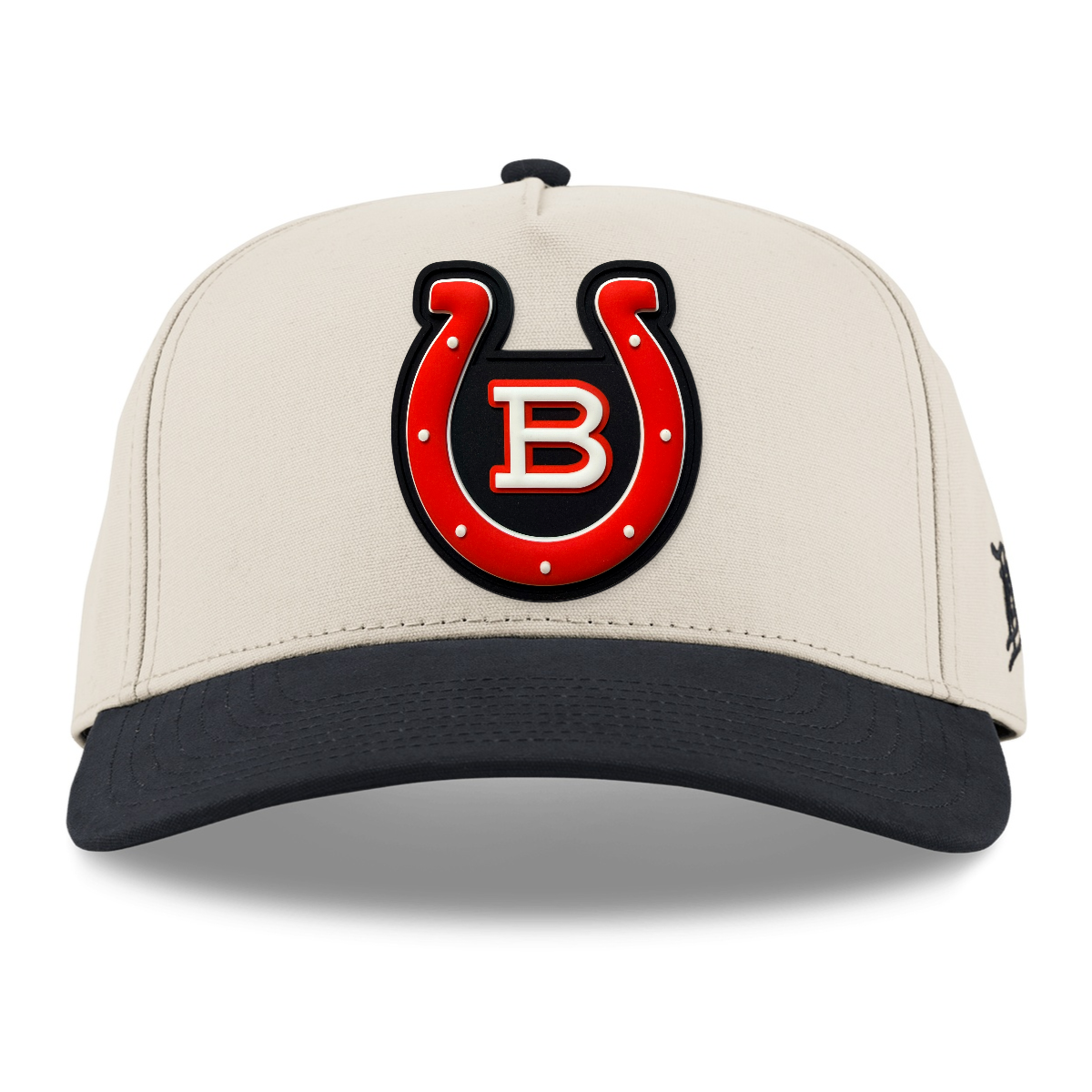 Horseshoe Canvas Hat — Black Patch, Beige/Vintage Black, front