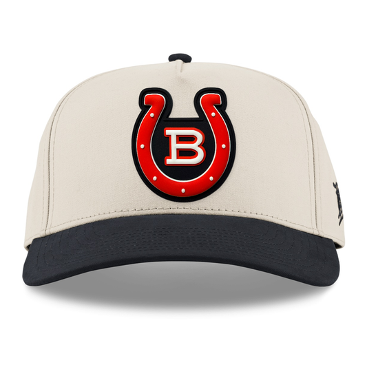 Horseshoe Canvas Hat — Black Patch, Beige/Vintage Black, front