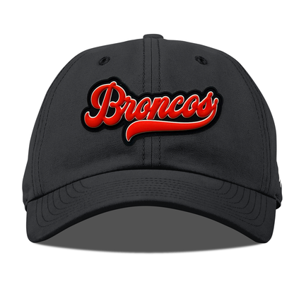 Script Broncos Canvas Dad Hat — Black Patch, Vintage Black, front