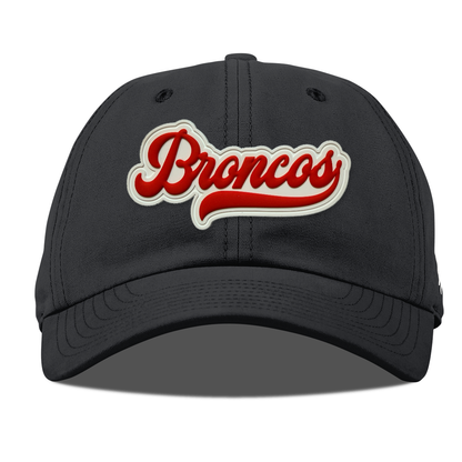 Script Broncos Canvas Dad Hat — White Patch, Vintage Black, front