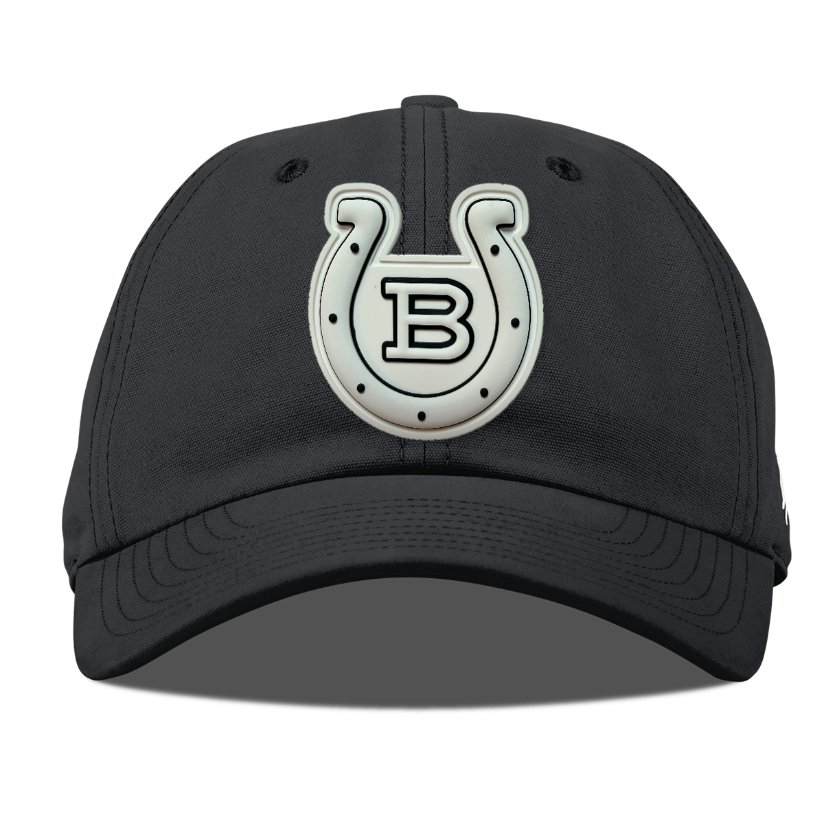 Horseshoe Canvas Dad Hat — Monochrome Patch, Vintage Black, front