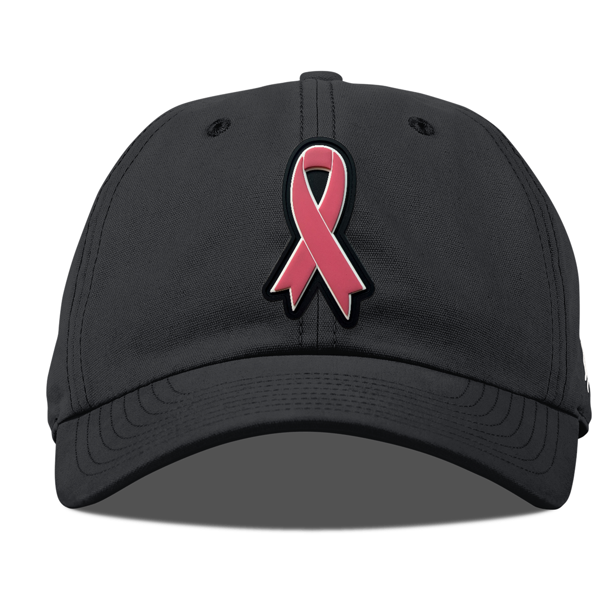 Pink Ribbon Canvas Dad Hat, Vintage Black, front