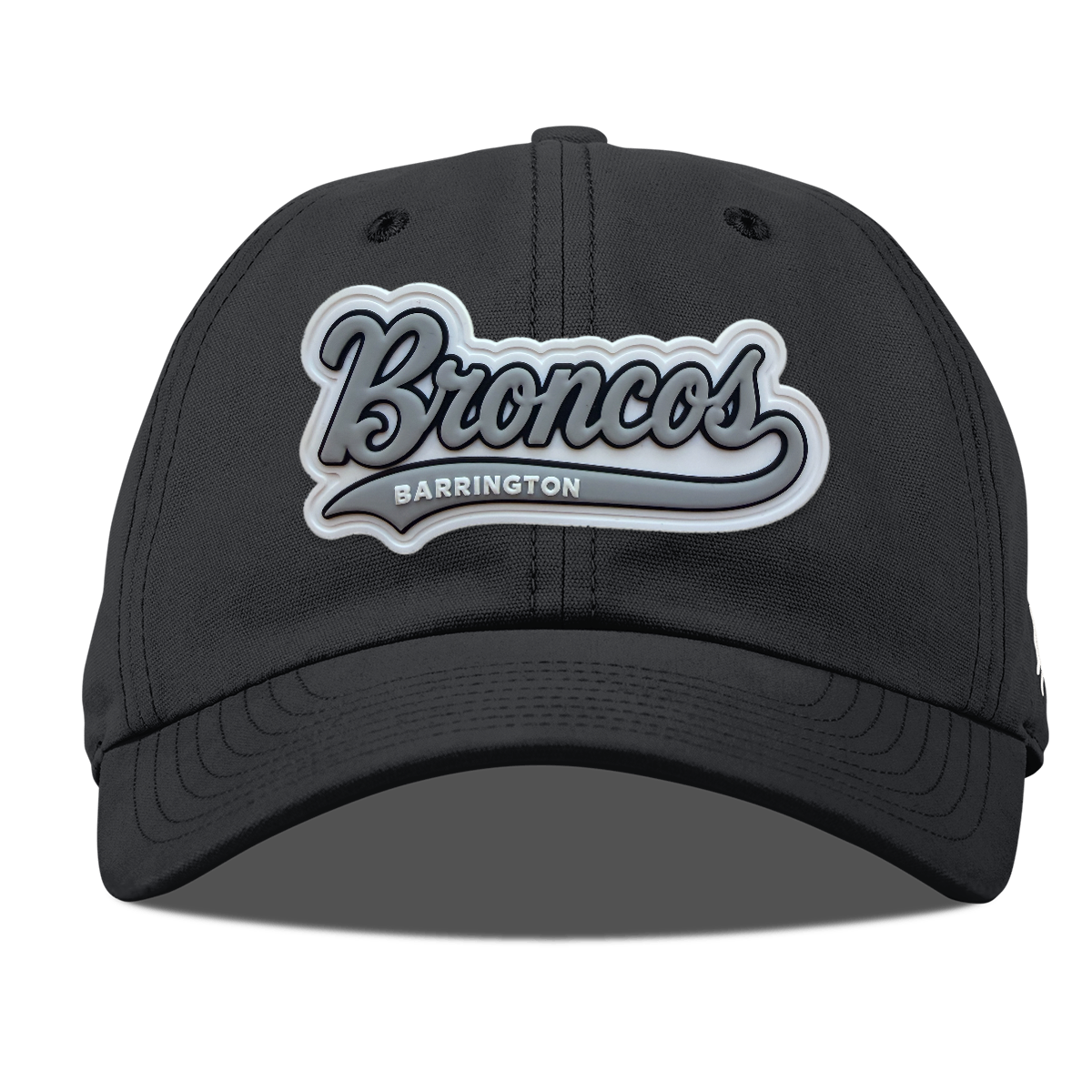 Script Broncos Canvas Dad Hat — Gray Patch, Vintage Black, front