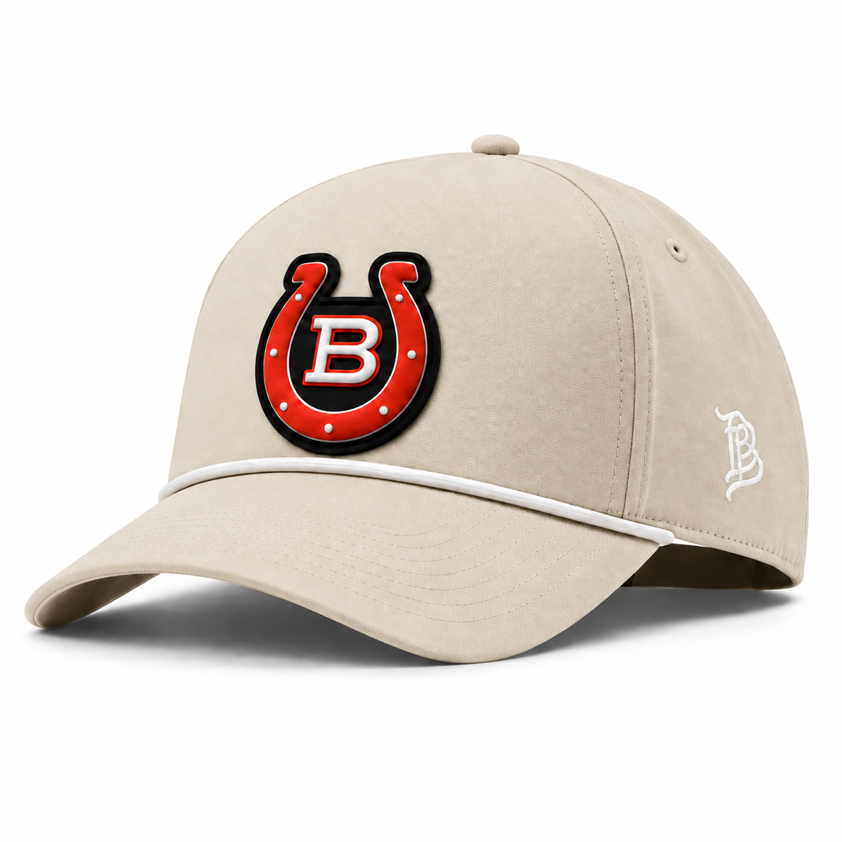 Horseshoe | Curved | Canvas 5 Panel Rope; Beige; horseshoe on black PVC patch; front view