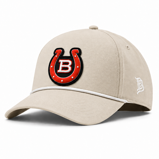 Horseshoe | Curved | Canvas 5 Panel Rope; Beige; horseshoe on black PVC patch; front view