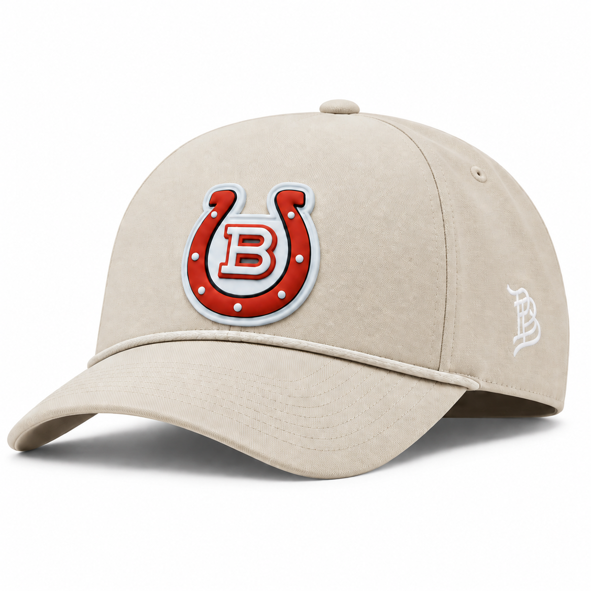 Horseshoe | Curved | Canvas 5 Panel Rope; Beige; horseshoe on white PVC patch; front view