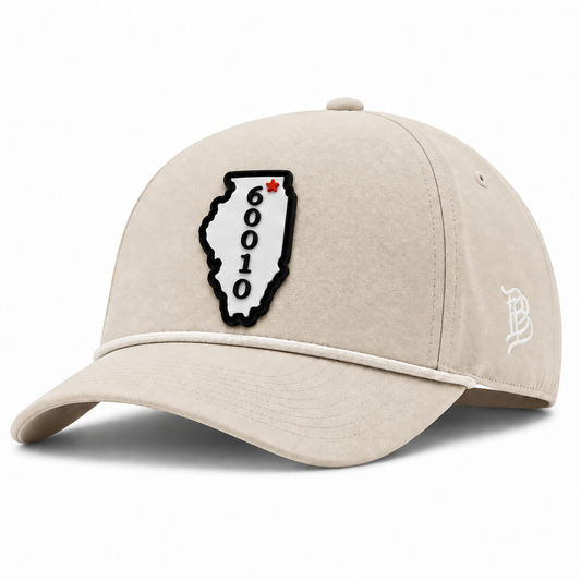 Illinois 60010 | Curved | Canvas 5 Panel Rope; Beige; illinois 60010 PVC patch; front view