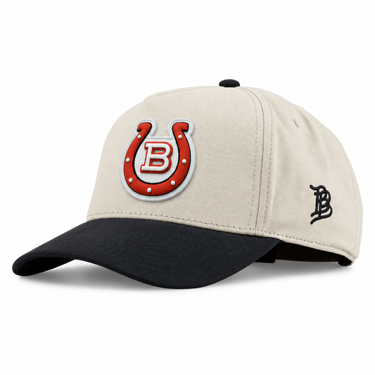Horseshoe | Curved | Canvas 5 Panel; Beige/Vintage Black; horseshoe on white PVC patch; front view