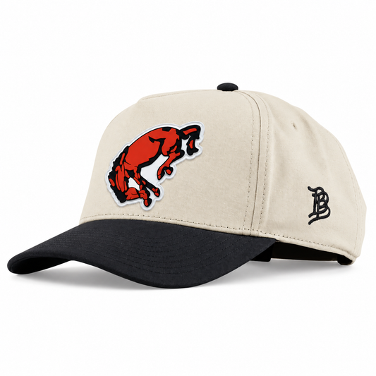 OG Bronco | Curved | Canvas 5 Panel; Beige/Vintage Black; og bronco PVC patch; front view