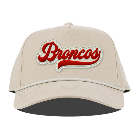 Script Broncos Canvas Rope Hat — White Patch, Beige, front