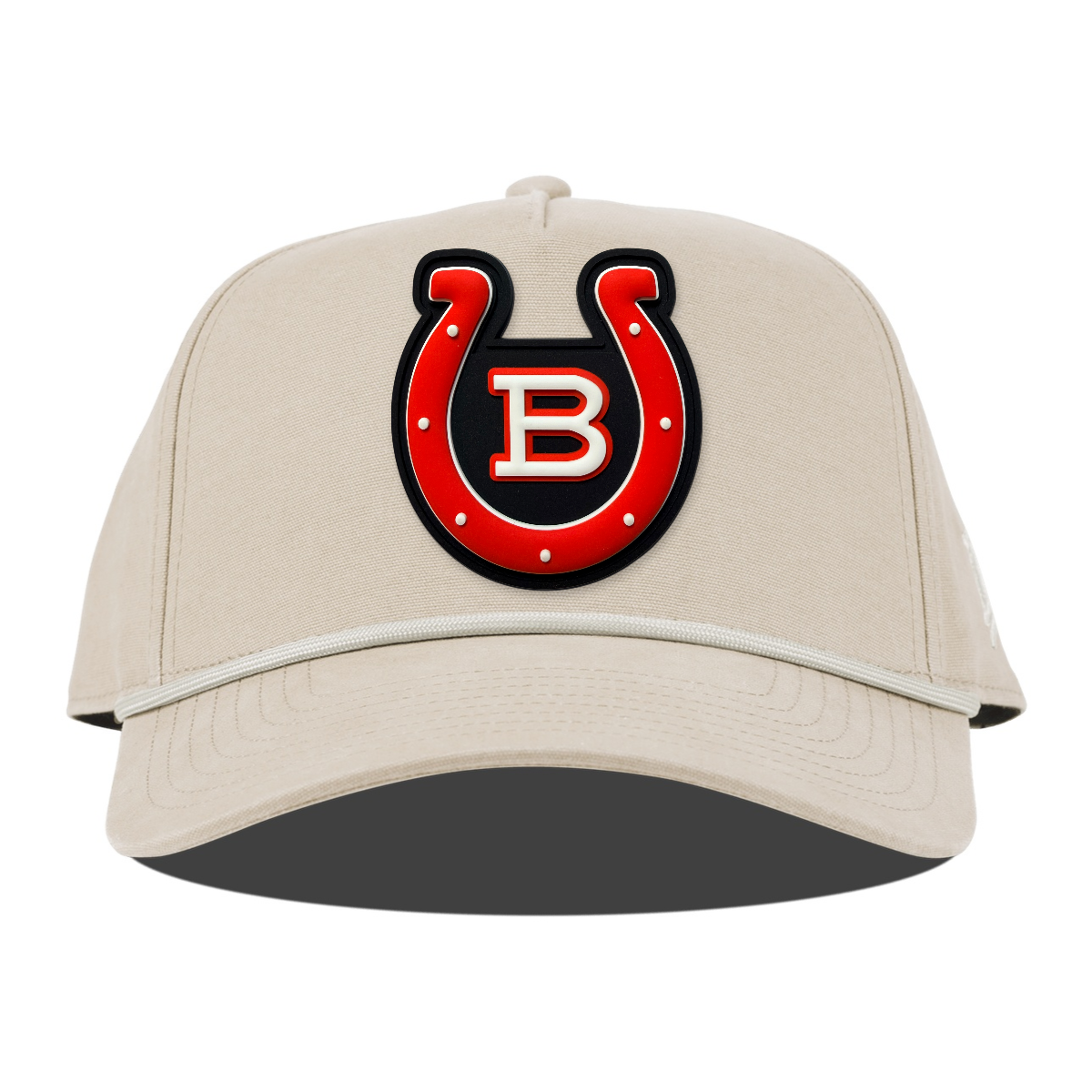 Horseshoe Canvas Rope Hat — Black Patch, Beige, front