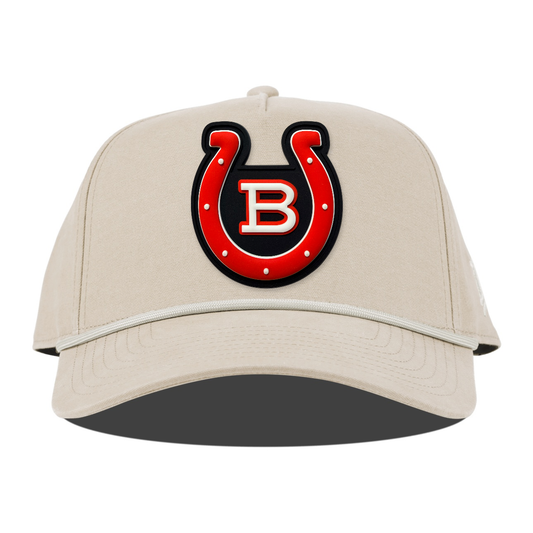 Horseshoe Canvas Rope Hat — Black Patch, Beige, front