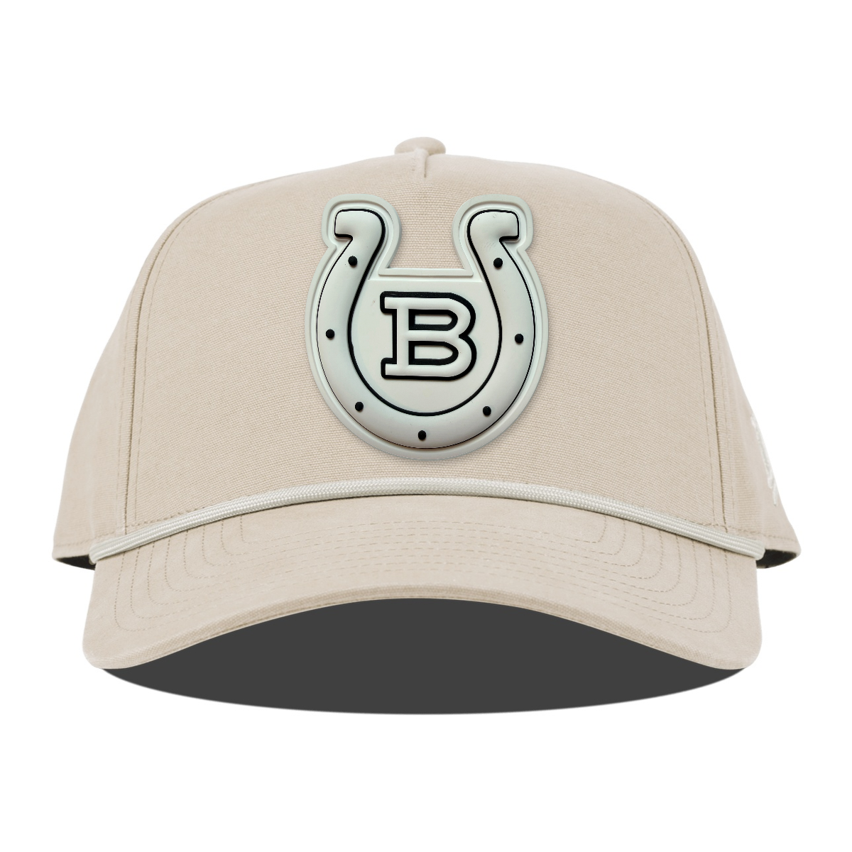 Horseshoe Canvas Rope Hat — Monochrome Patch, Beige, front