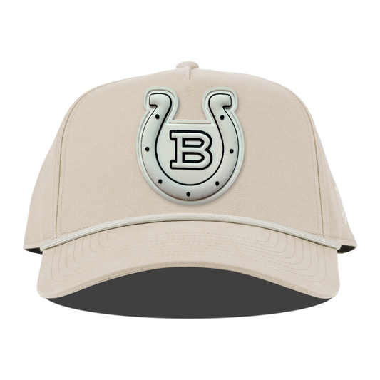 Horseshoe Canvas Rope Hat — Monochrome Patch, Beige, front