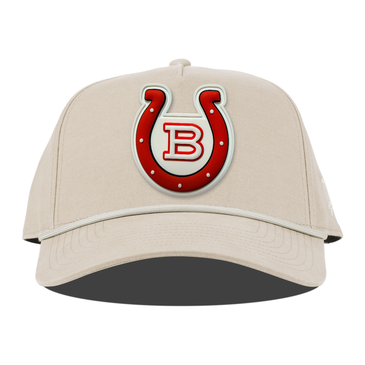Horseshoe Canvas Rope Hat — White Patch, Beige, front
