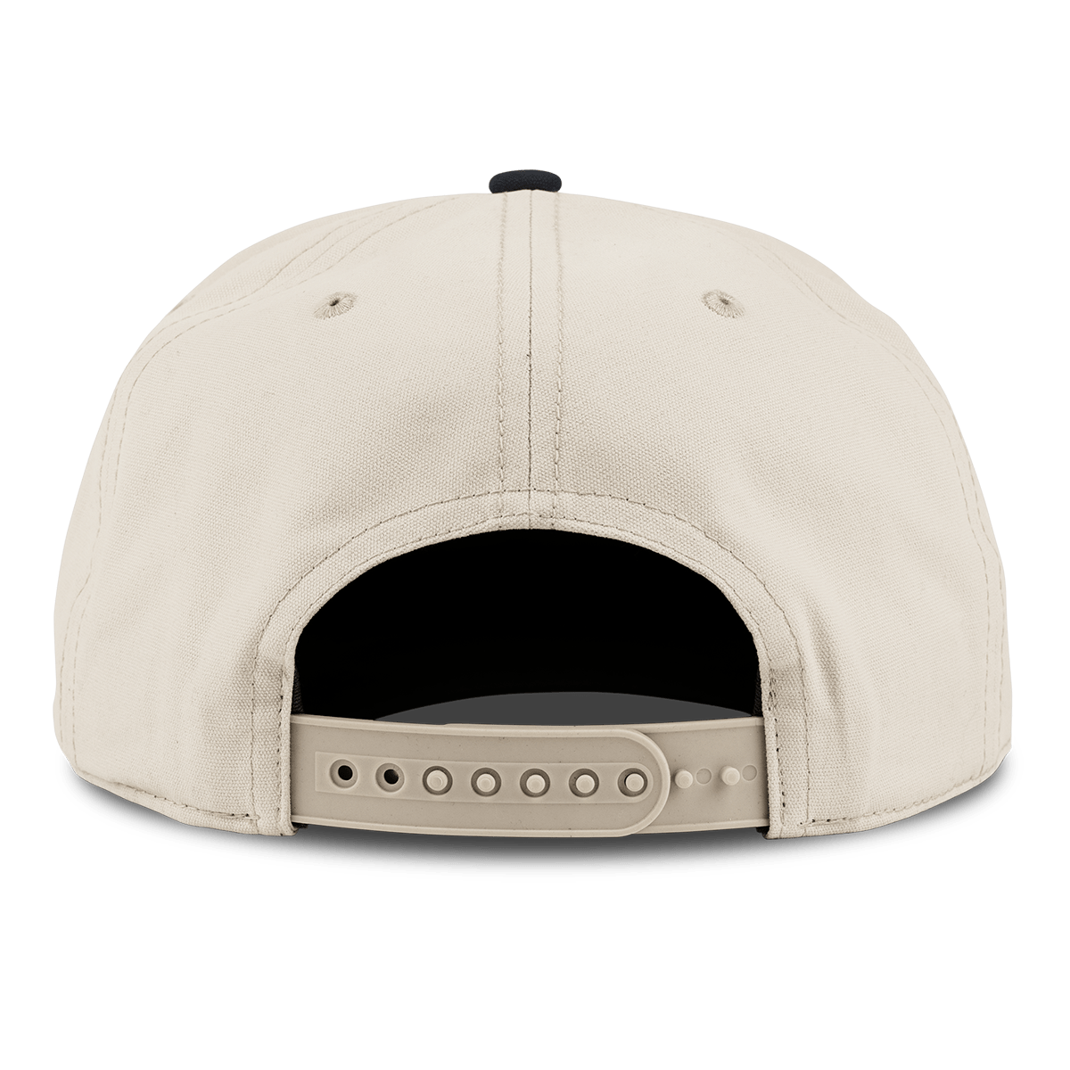 canvas beige black hat, back view