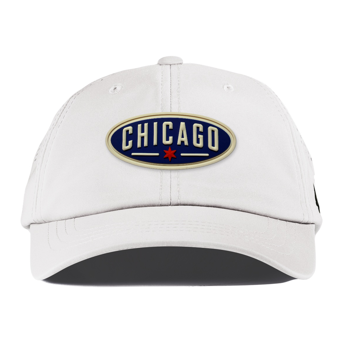 Chicago Oval Performance Dad Hat, White, front