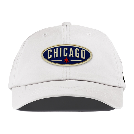 Chicago Oval Performance Dad Hat, White, front