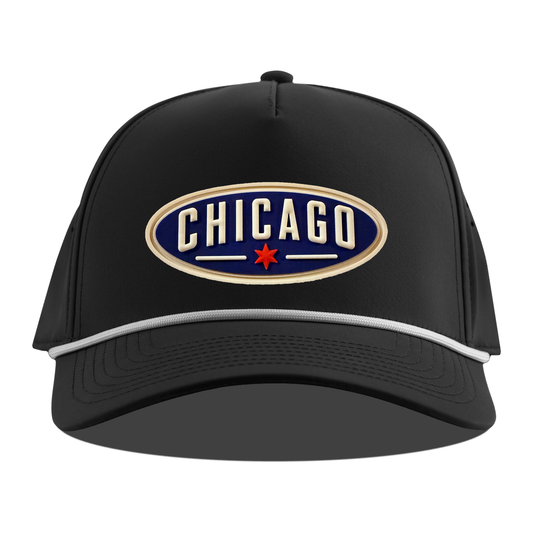 Chicago Oval Rope Hat, Black + White Rope, front