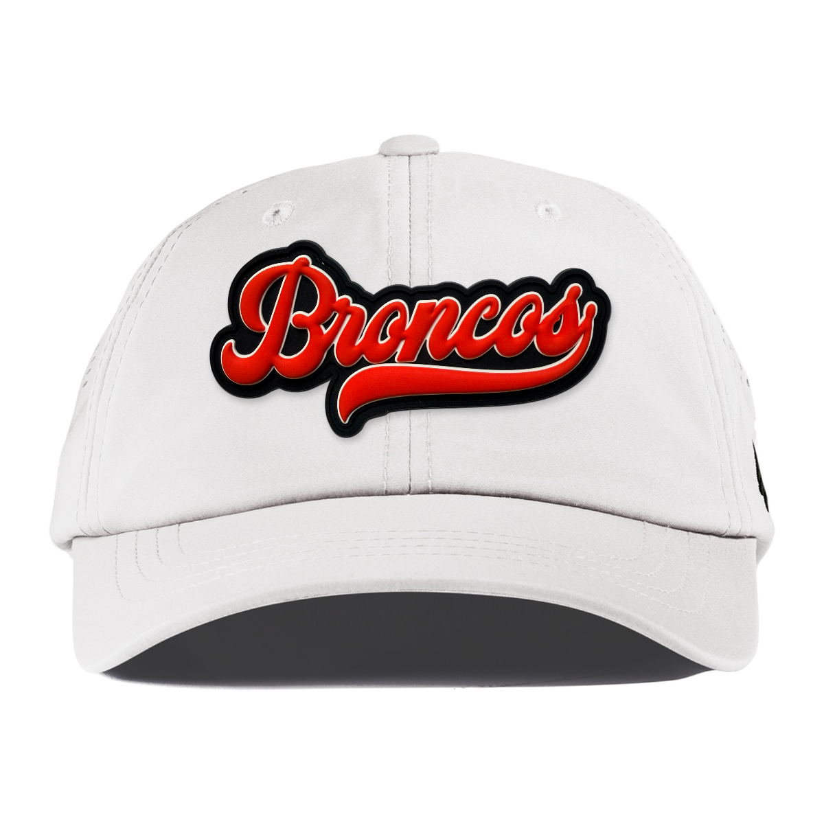 Script Broncos Performance Dad Hat — Black Patch, White, front