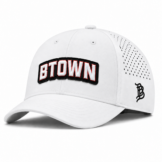 BTOWN | Curved | Performance Dad; White; btown on black PVC patch; front view