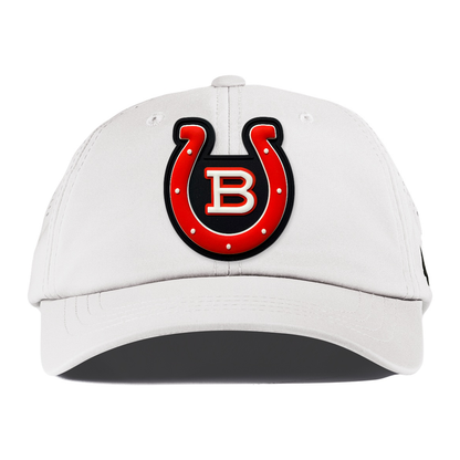 Horseshoe Performance Dad Hat — Black Patch, White, front