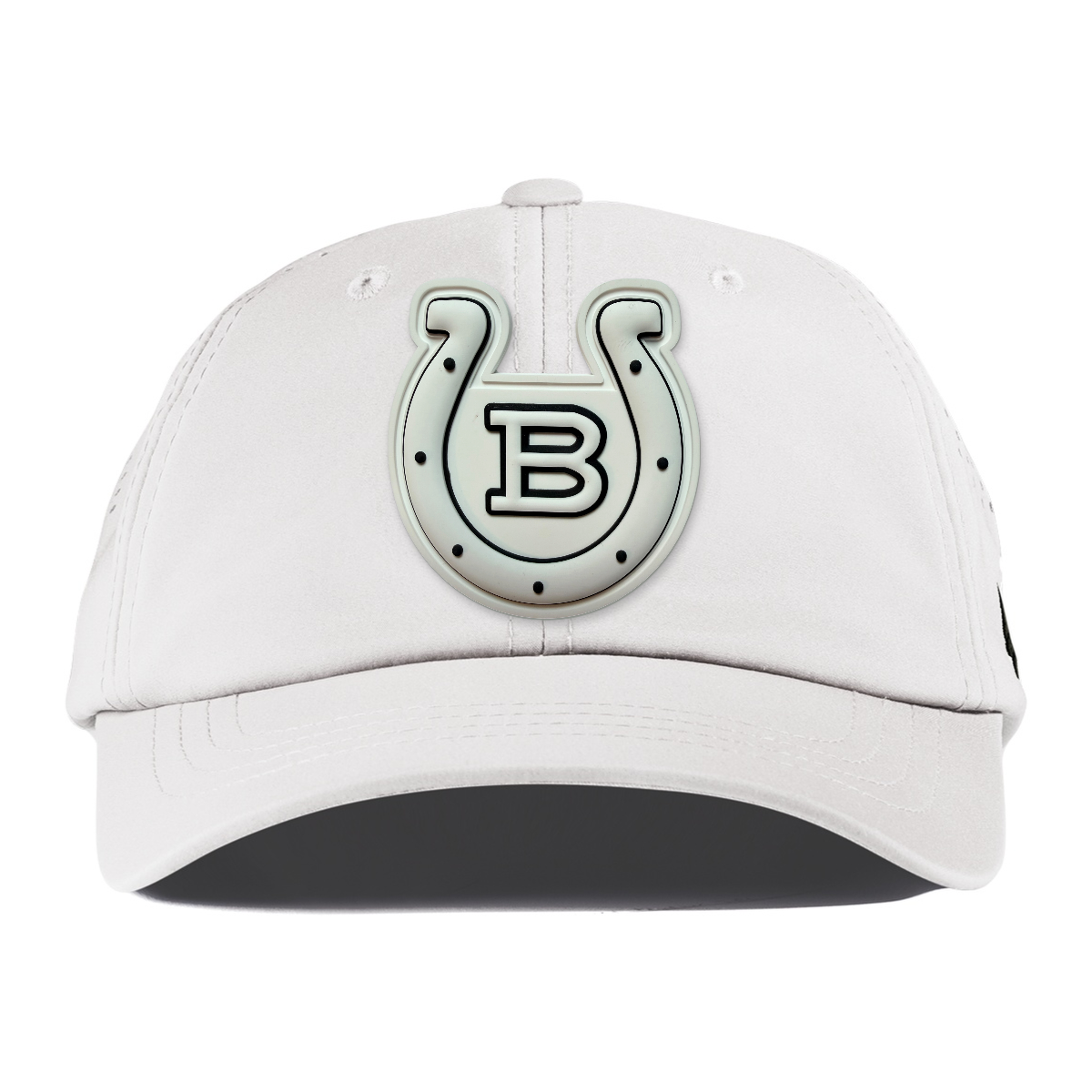 Horseshoe Performance Dad Hat — Monochrome Patch, White, front