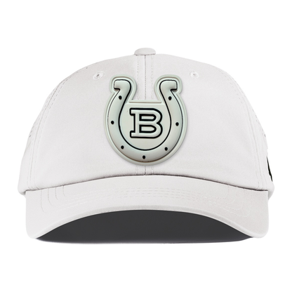 Horseshoe Performance Dad Hat — Monochrome Patch, White, front