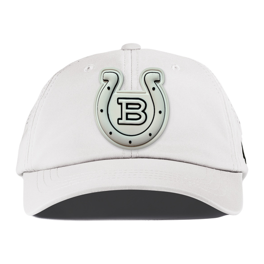 Horseshoe Performance Dad Hat — Monochrome Patch, White, front