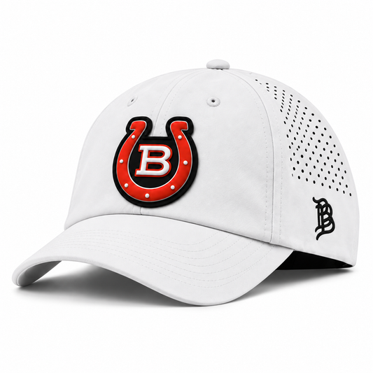 Horseshoe | Curved | Performance Dad; White; horseshoe on black PVC patch; front view