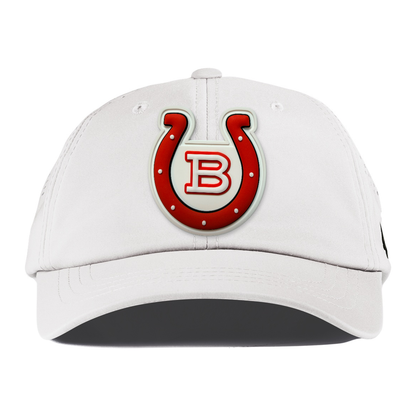 Horseshoe Performance Dad Hat — White Patch, White, front