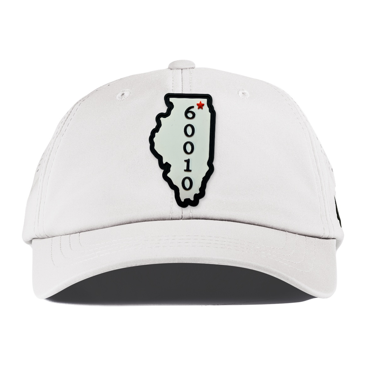 Illinois 60010 Performance Dad Hat, White, front